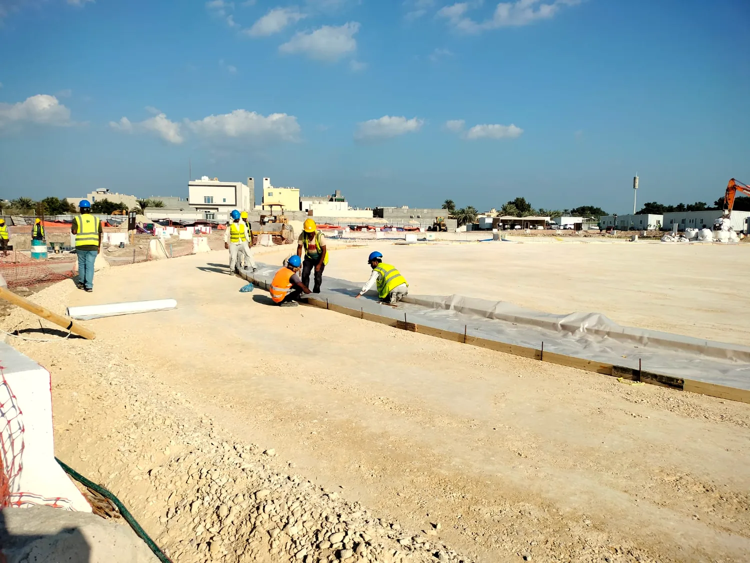 Roofing protection works across a building slab
