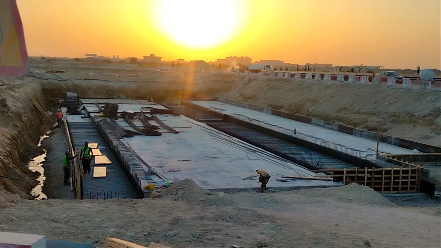 Actual construction site and foundation concrete works in Saudi Arabia